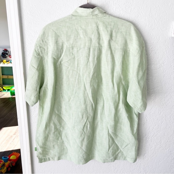 Tommy Bahama Shirt Men's Large 100% Linen Green Button Down Resortwear Tropical - Picture 2 of 10